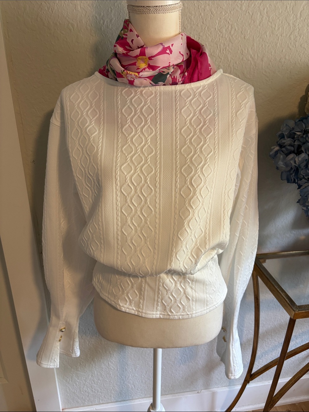 Commense White Textured Crewneck Sweater